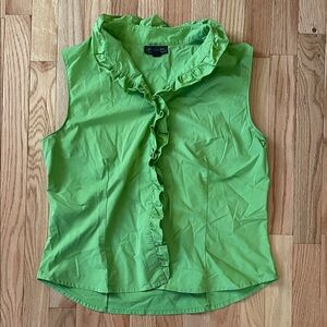 Classiques Entier Ruffle Collar Sleeveless Top Womens 14 Green Elegant Old Money